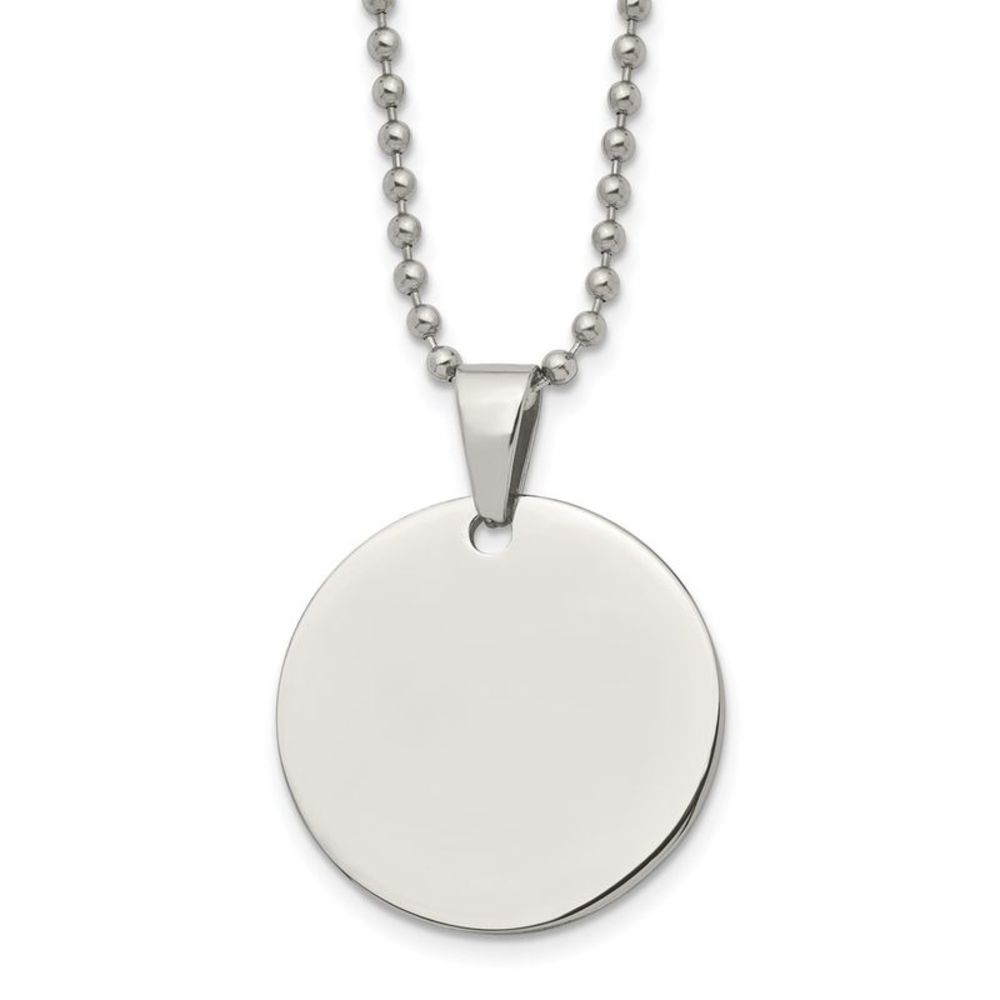 Stainless Steel Reversible 4x28mm Round Engravable Disc Necklace 24 In